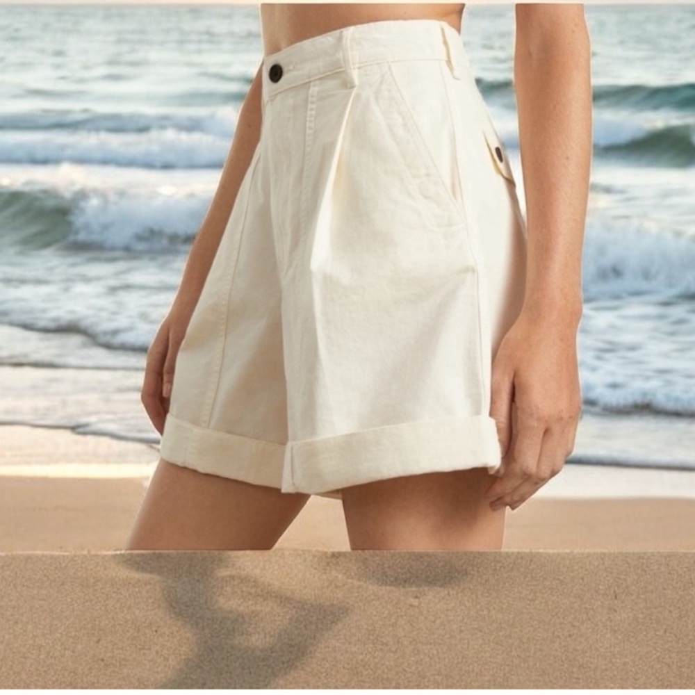 Everlane The Tourist Short, High Waist, Pleated, Rolled Cuffs~Canvas ~Size 6 - Picture 2 of 12